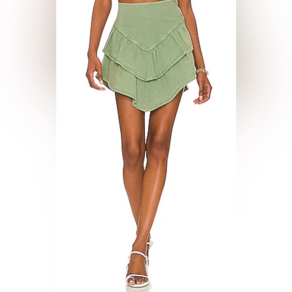 MOTHER Ruffled Mini Skirt in Loden Frost